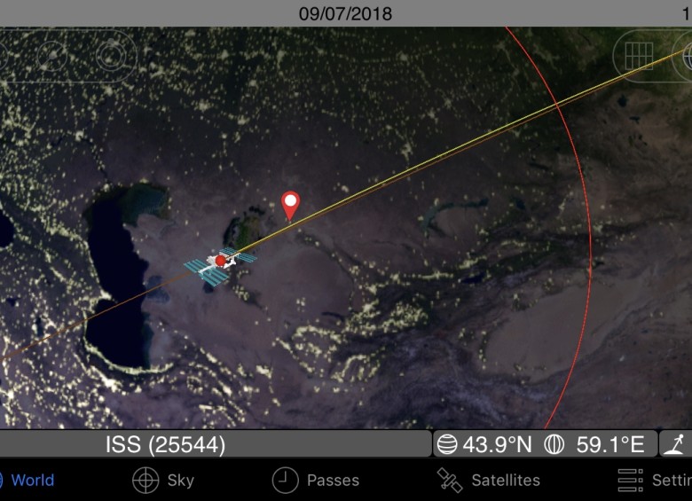 Ubicación de la Estación Espacial Internacional en el momento del lanzamiento programado de Progress MS-09 este lunes.
