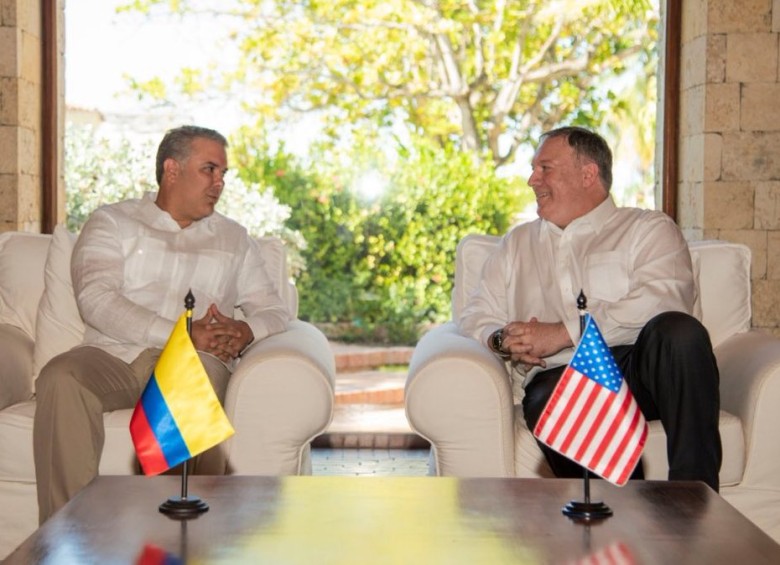 Reunión del presidente Iván Duque con Mike Pompeo en Cartagena. FOTO TWITTER IVÁN DUQUE.