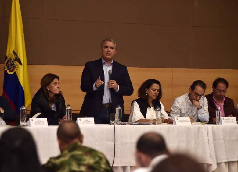El Presidente Iván Duque se reunió con empresarios del Cauca luego del levantamiento del bloqueo en la vía Panamericana, por parte de la minga indígena. Foto: Colprensa