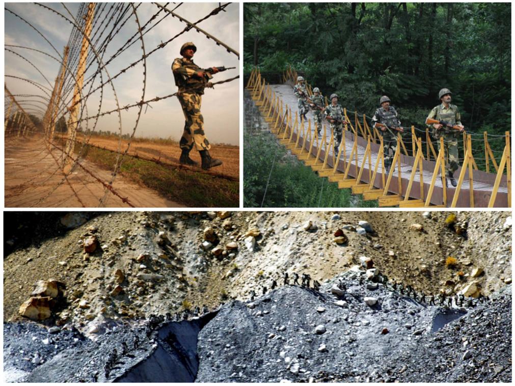 Combinación de imágenes de archivo que muestran las divisiones en la de la Línea de Control que separa a la India y Pakistán. No constituye una frontera internacional reconocida legalmente, pero es de facto la frontera existente. FOTO REUTERS