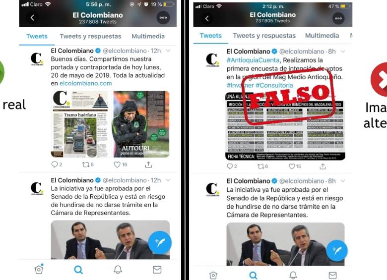 Así modificaron la imagen de la línea de tiempo del Twitter de EL COLOMBIANO con la falsa encuesta.