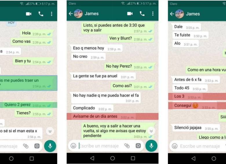 En las chats revelados por la Fiscalía se evidencia cómo la droga era solicitada a domicilio. FOTO Fiscalía