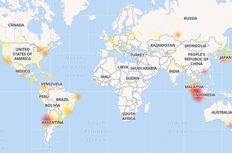 Así se reportan los errores en la página downdetector.com. Foto: captura de pantalla.