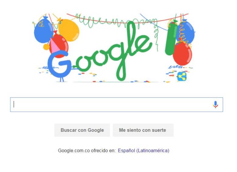 Este es el doodle con el que Google celebra su cumpleaños número 18. IMAGEN www.google.com