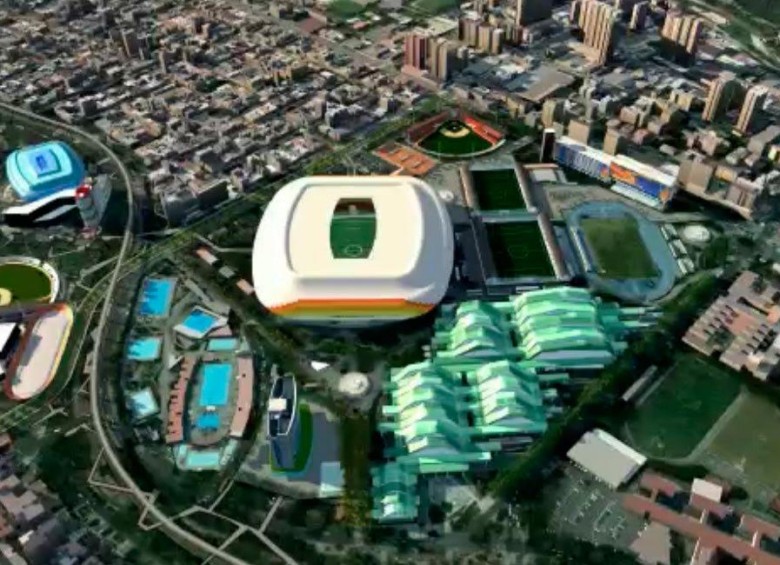 Este es un render de cómo quedarán el estadio Atanasio Girardot y la unidad deportiva con la remodelación. FOTO @QuinteroCalle