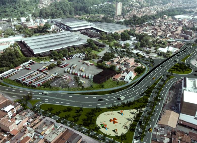 1. Así quedará el intercambio vial de Induamérica, en la carrera 50A, sobre la glorieta Pilsen. 2. Este es el panorama de congestión vehícular en las vías de la zona. FOTOS jaime pérez y cortesía