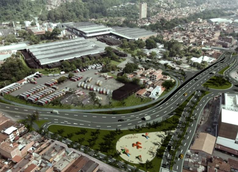 El intercambio vial de Pilsen, en Itagüí, será una paso elevado ubicado en la carrera 50A entre las calles 34A y 37B de esta localidad del sur del Aburrá. FOTO CORTESÍA