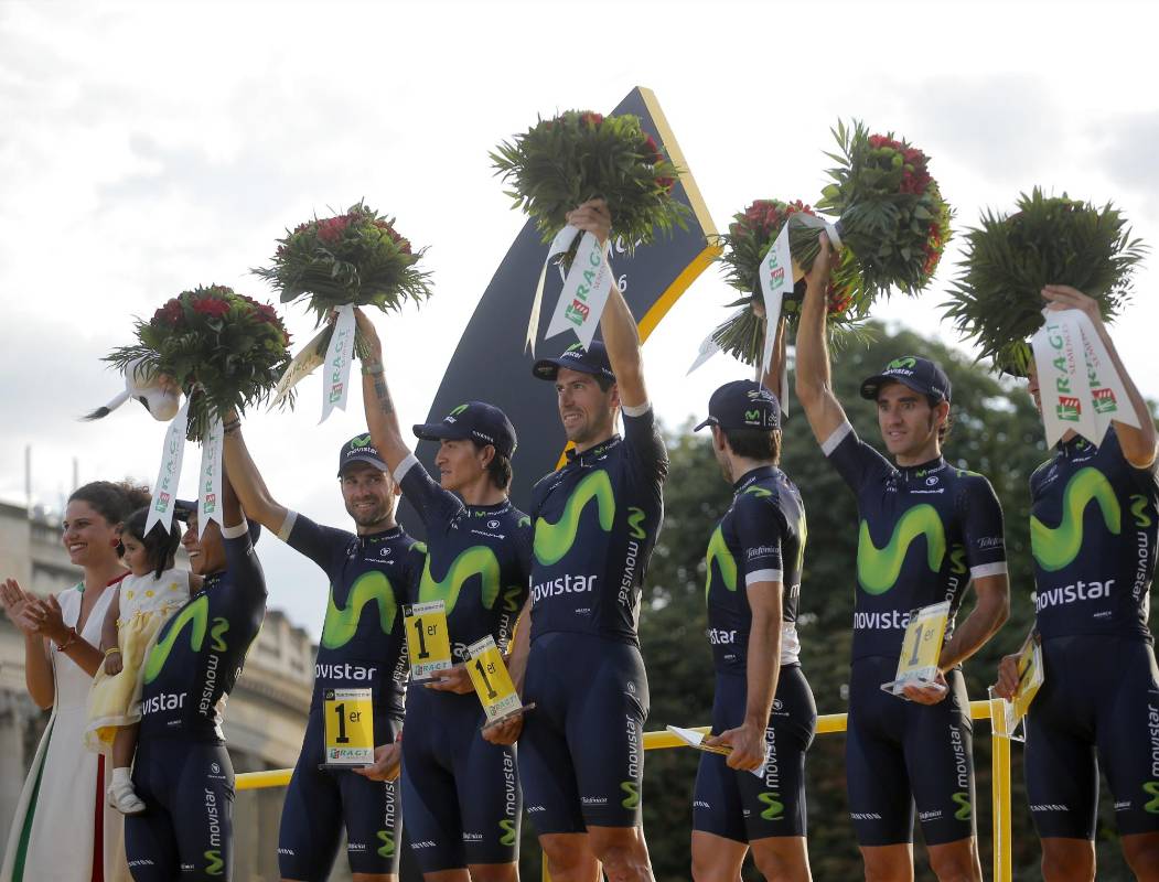 El Movistar acabó como el mejor equipo de la general del Tour de Francia por segundo año consecutivo, la cuarta de la estructura liderada por Eusebio Unzúe. FOTO AP