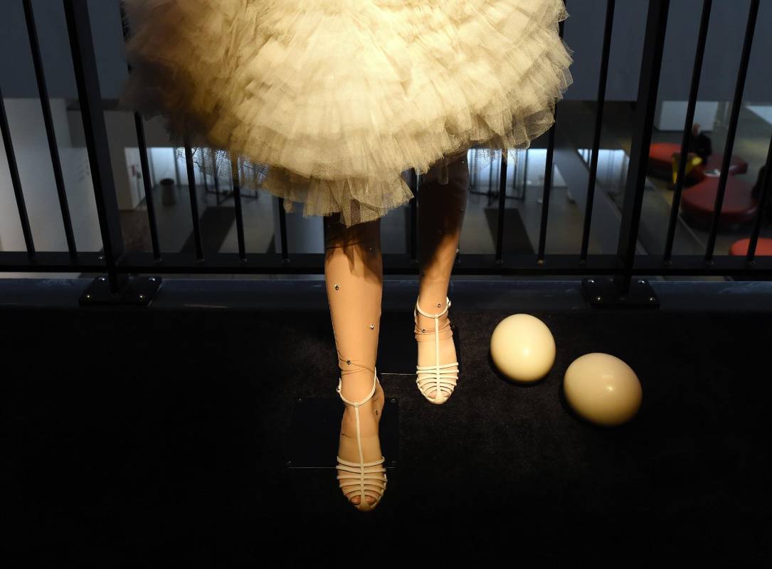 Tampoco faltó el vestido de Valentino en forma de cisne que llevó a la gala de los Óscar en 2001. FOTO AFP