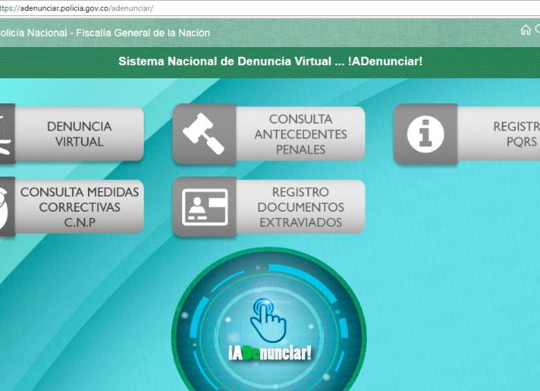 Así luce la pagina para las denuncias. FOTO: TOMADA DE INTERNET