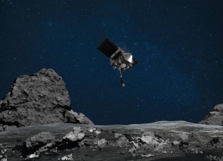 Esta imagen muestra la representación de un artista de la nave espacial Osiris-Rex descendiendo hacia el asteroide Bennu. FOTO AFP