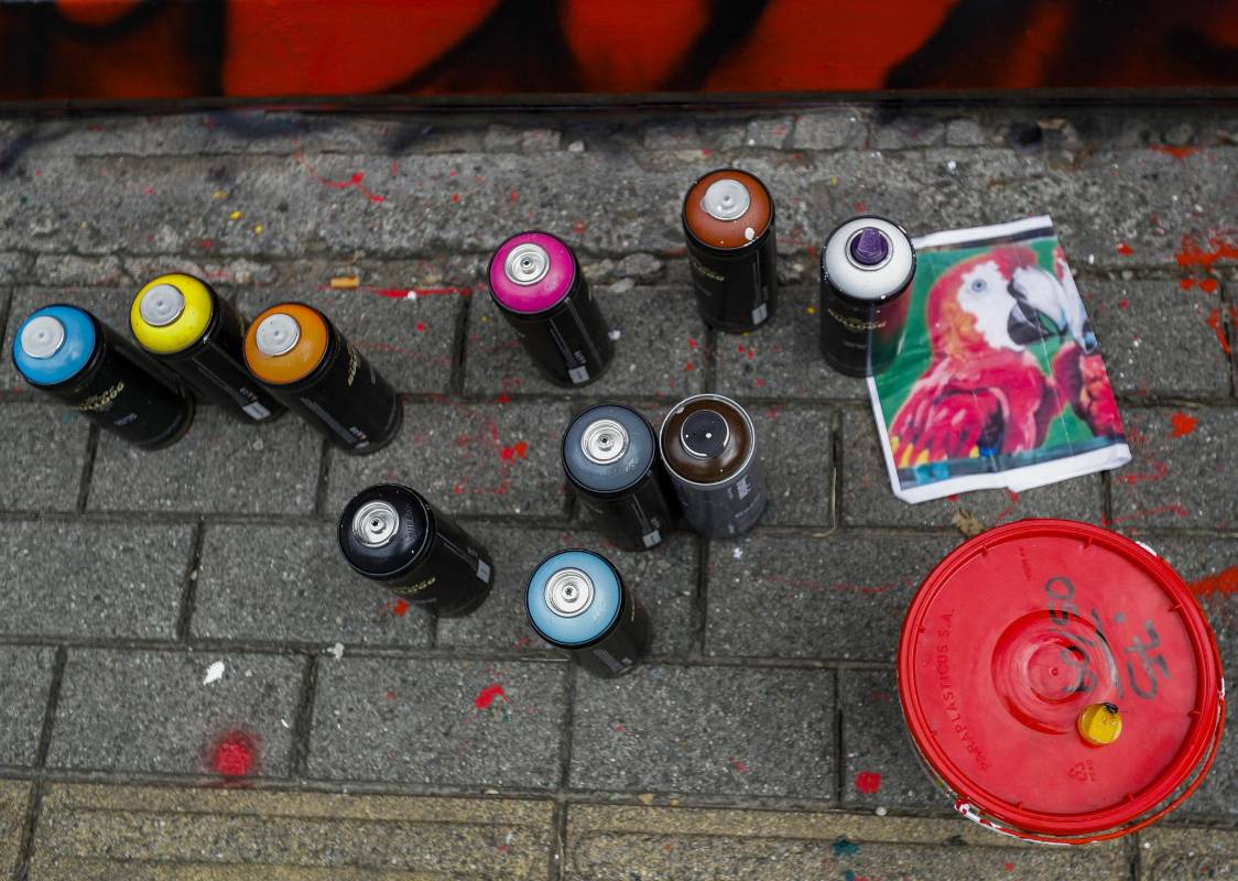 La corporación de jóvenes el Arte es la solución, buscan enviar un mensaje con sus pinturas urbanas de paisajes que contribuyan a la armonía de todos los habitantes del área metropolitana. Foto: Manuel Saldarriaga Quintero.