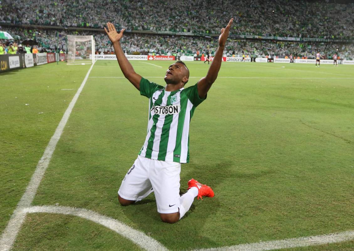 Miguel Ángel Borja fue el autor de los cuatro goles que llevaron a Nacional a ganar la serie ante Sao Paulo de Brasil. FOTO Robinson Sáenz Vargas