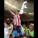 Colprensa - El volante creativo Giovanny Hern&#225;ndez, figura del Atl&#233;tico Junior, celebra la nueva conquista.