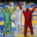 Reuters - Los italianos a su modo pintaron las tribunas del Ol&#237;mpico de Kiev, Ucrania, con los colores de su bandera.