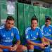 CORTES&#205;A - Benzema, Ozil y Morata fueron los elegidos para estrenar la nueva indumentaria de color azul con detalles blancos y l&#237;neas naranjas en los costados que la relacionan con la primera equipaci&#243;n.