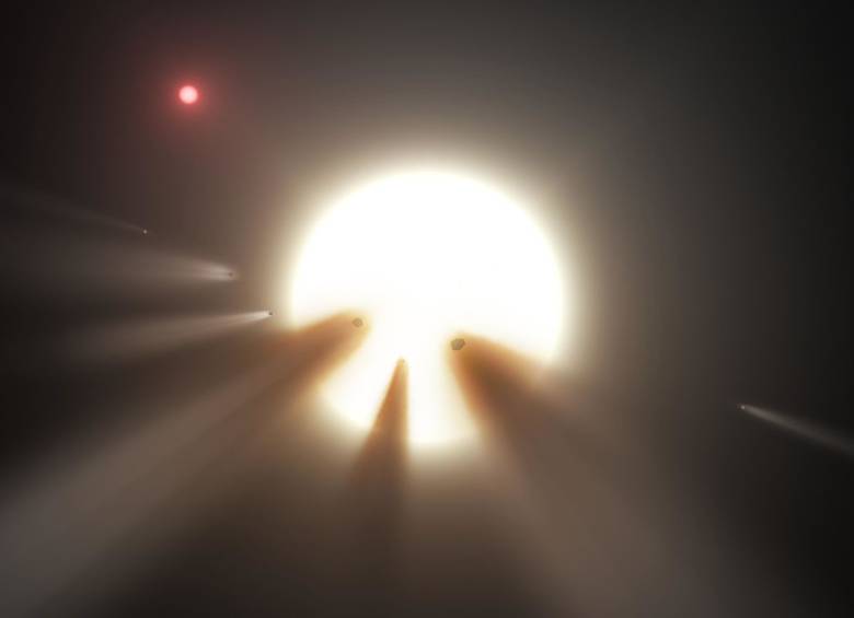 Ilustración que muestra cómo un enjambre de cometas reduciría el brillo de una estrella. Esta posible explicación también deja dudas a los astrónomos. FOTO Nasa