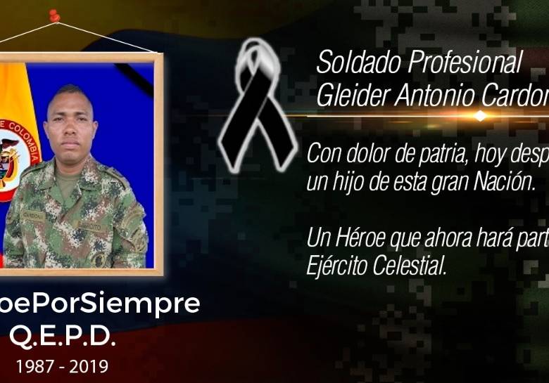 Con este mensaje, el Ejército despidió en redes sociales al militar asesinado en Tarazá, Antioquia. FOTO: cortesía del Ejército.