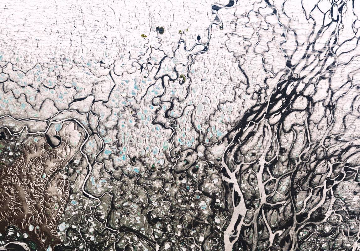 El Delta del río Lena es un vasto humedal que comienza al noreste de Siberia y termina en el Océano Ártico. FOTO Imagen adquirida el 4 de junio de 2019 por la OLI en Landsat 8.