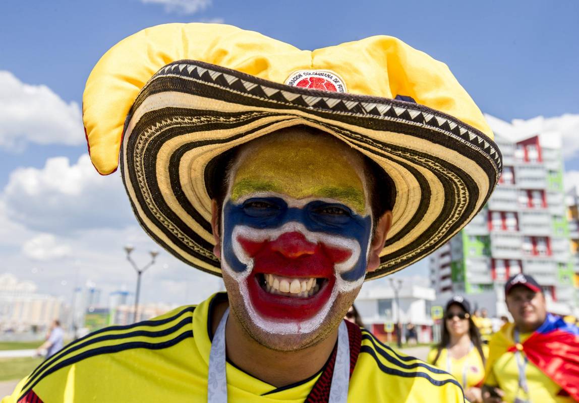 Los colombianos le han dado un gran colorido a la previa de Colombia-Japón en Rusia. FOTO JUAN ANTONIO SÁNCHEZ- ENVIADO ESPECIAL