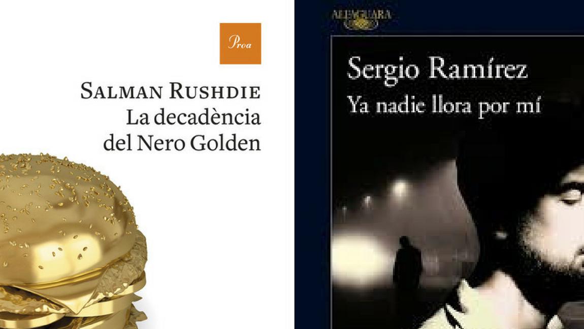 Salman Rushdie presenta La decadencia de Neron Golden, una historia de suspenso ambientada en Estados Unidos, y Sergio Ramírez, Ya nadie llora por mí, una historia de corrupción y abuso de poder. Son obras publicadas en 2017. Fotos Cortesía