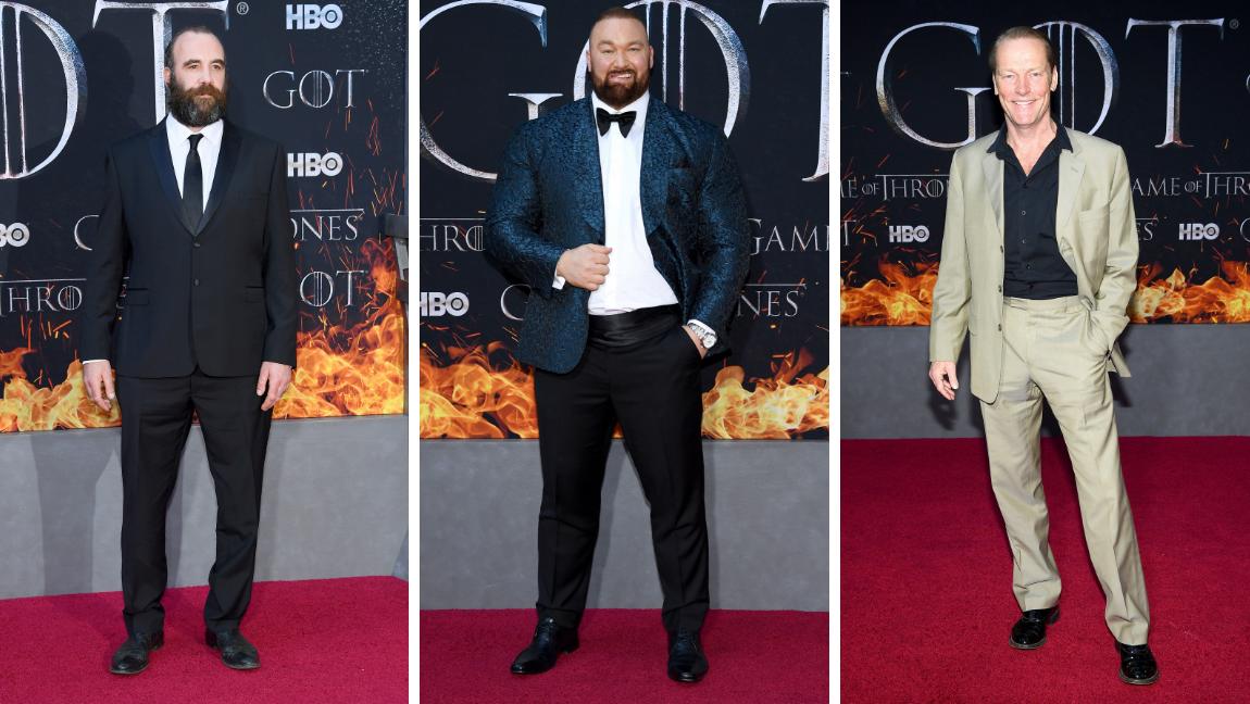 Los actores Rory McCann (El perro), Hafþor Julius Bjornsson (La montaña) e Iain Glen (Ser Jorah Mormont). FOTOS AFP 