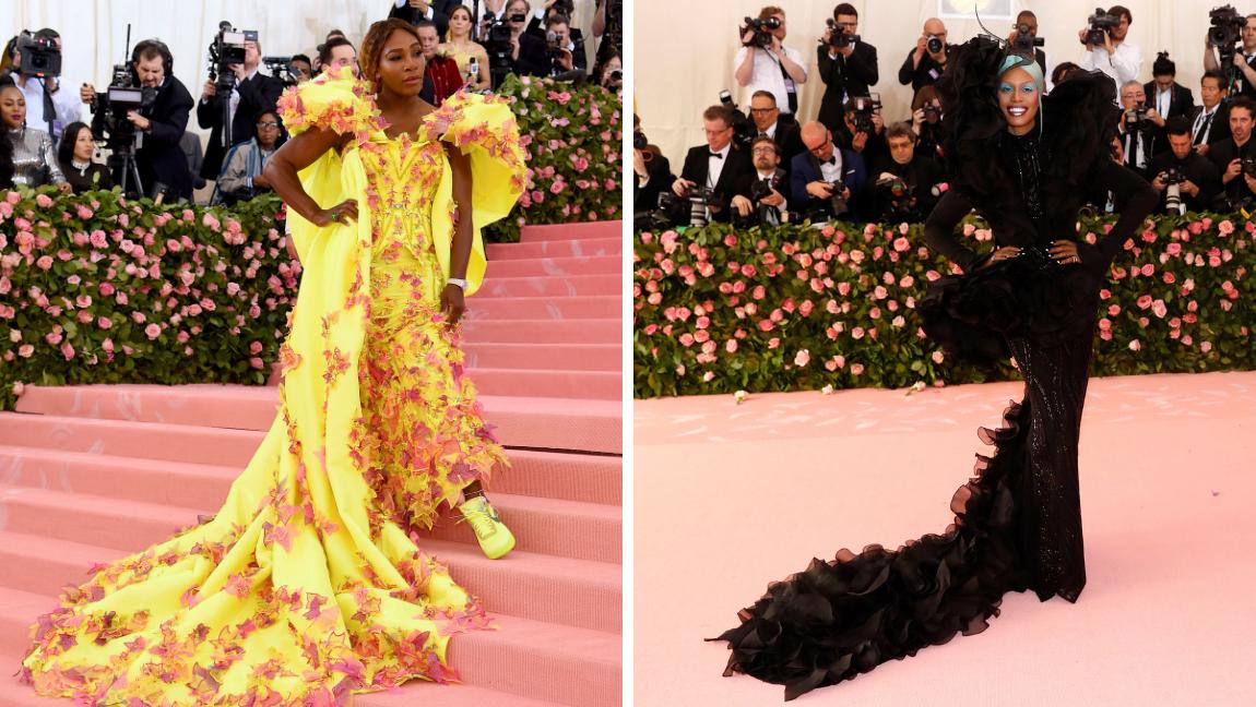 Serena Williams con tenis del mismo tono del vestido. A la derecha Laverne Cox de Orange is the new black. FOTOS AFP y Reuters