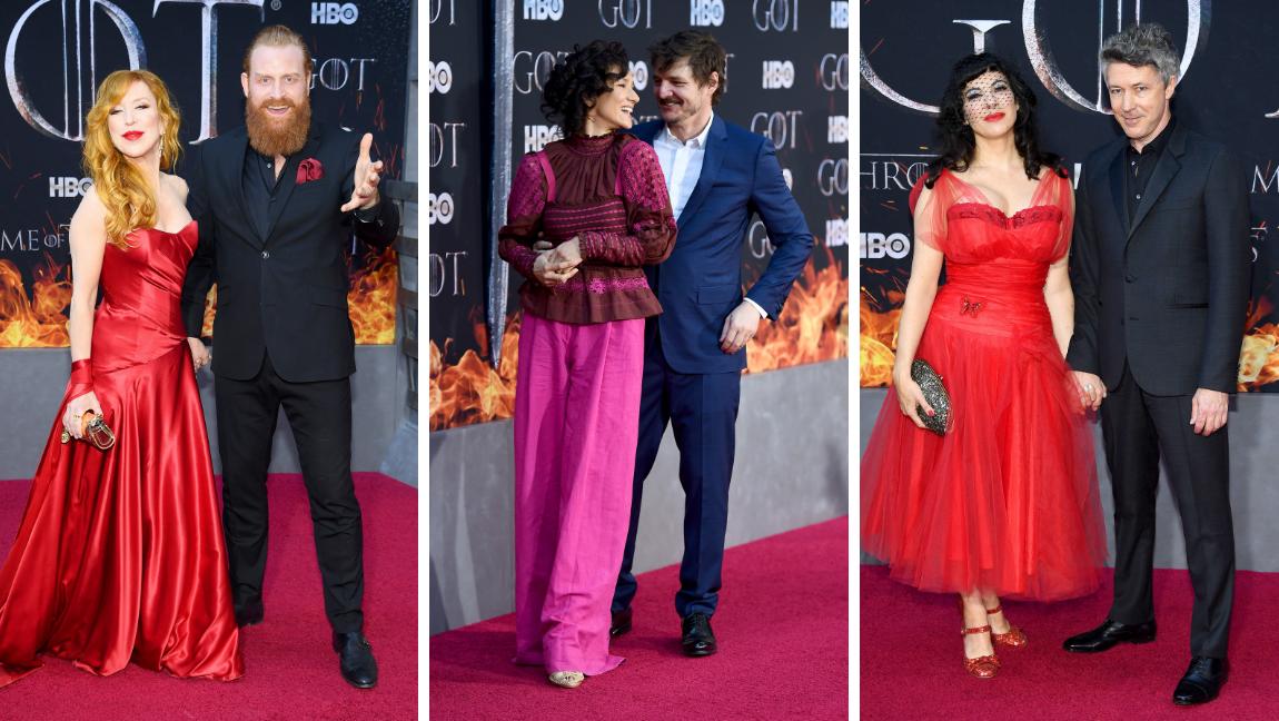 Kristofer Hivju y su esposa Gry Molvær Hivju (el hace el papel de Tormund Giantsbane), Indira Varma (Ellaria Sand) y Pedro Pascal (Oberyn Martell) y Aidan Gillen (meñique) con su esposa Camille O’Sullivan. FOTOS AFP