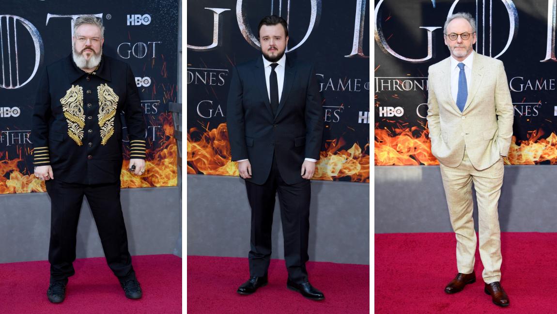 Los actores Kristian Nairn (Hodor), John Bradley (Samwell Tarly) y Liam Cunningham (Ser Davos). FOTOS AFP