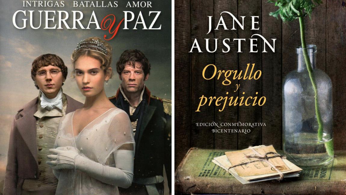 Guerra y paz es una novela del escritor ruso León Tolstoi. La trama se desarrolla fundamentalmente durante la invasión napoleónica de Rusia. Y quienes buscan el romantisismo, nada mejor que Orgullo y prejuicio, de la británica Jane Austen, novela en que se cuentan las costumbres de hombres y mujeres jóvenes en su búsqueda de amor. Fotos Cortesía. 