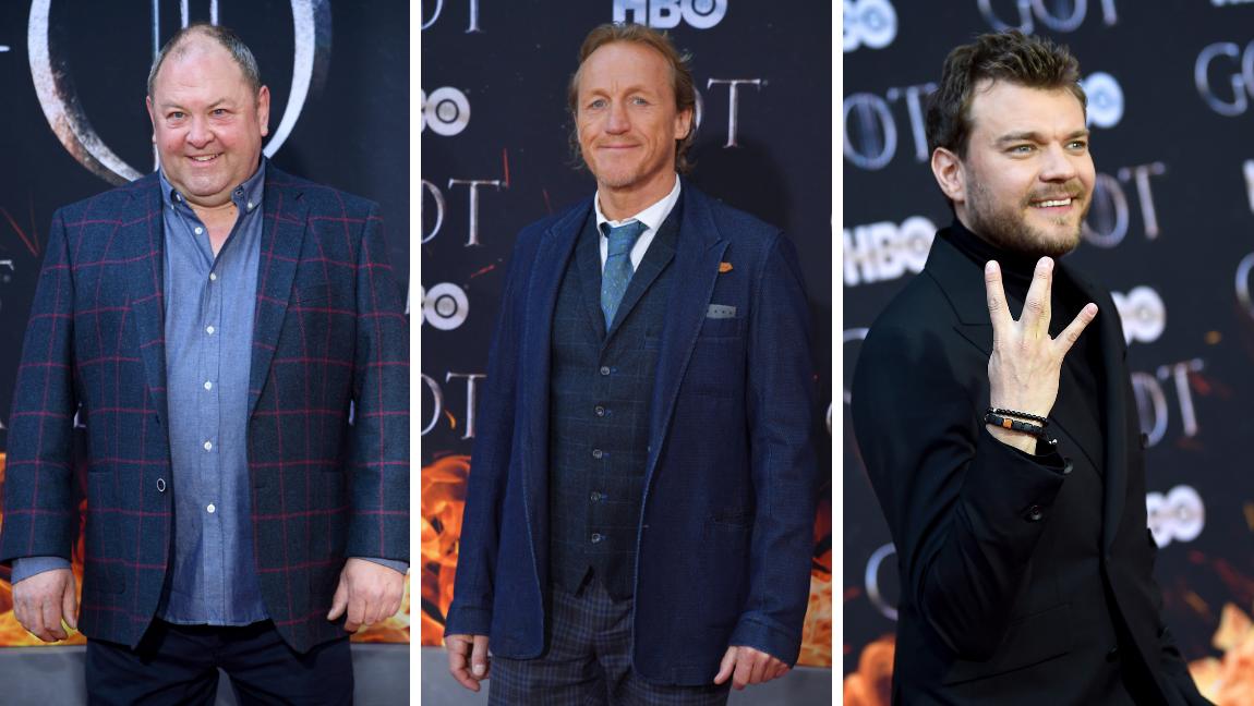 Los actores Mark Addy (Robert Baratheon), Jerome Flynn (Bronn) y Pilou Asbæk (Euron Greyjoy). FOTOS AFP