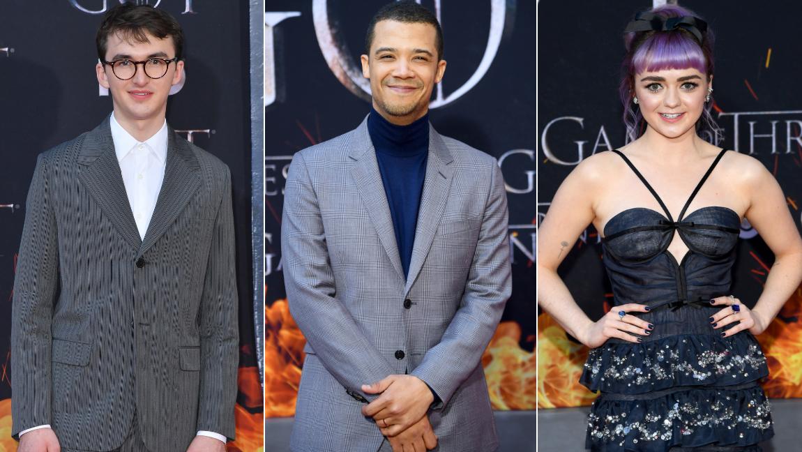 Los actores Isaac Hempstead Wright (Bran Stark), Jacob Anderson (Gusano gris) y Maisie Williams (Arya Stark). FOTOS AFP