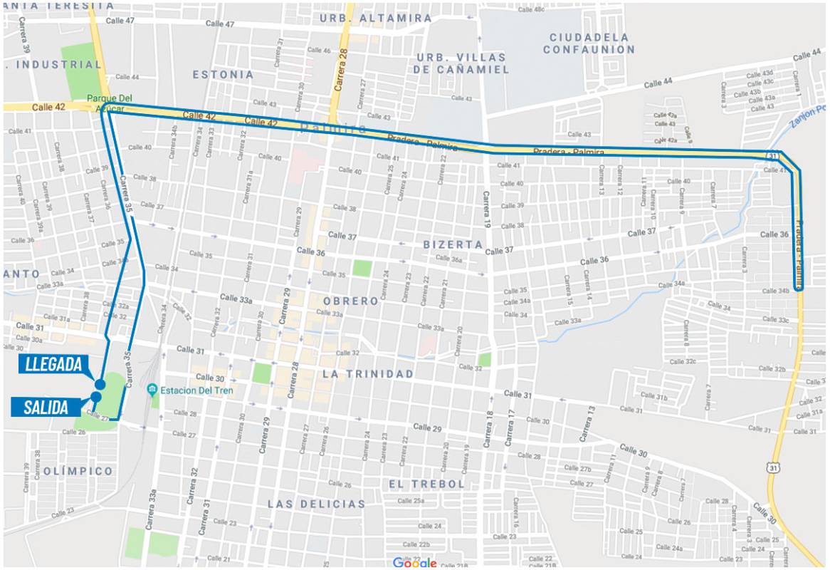Etapa 1 (6 de febrero). Distancia 99,9 Km. Circuito Palmira (9 vueltas de 11,1 Km). Salida: 10:00 am (Estadio de Pamira). llegada 12:30 pm (mismo sitio). FOTO colombiaoroypaz.com.co