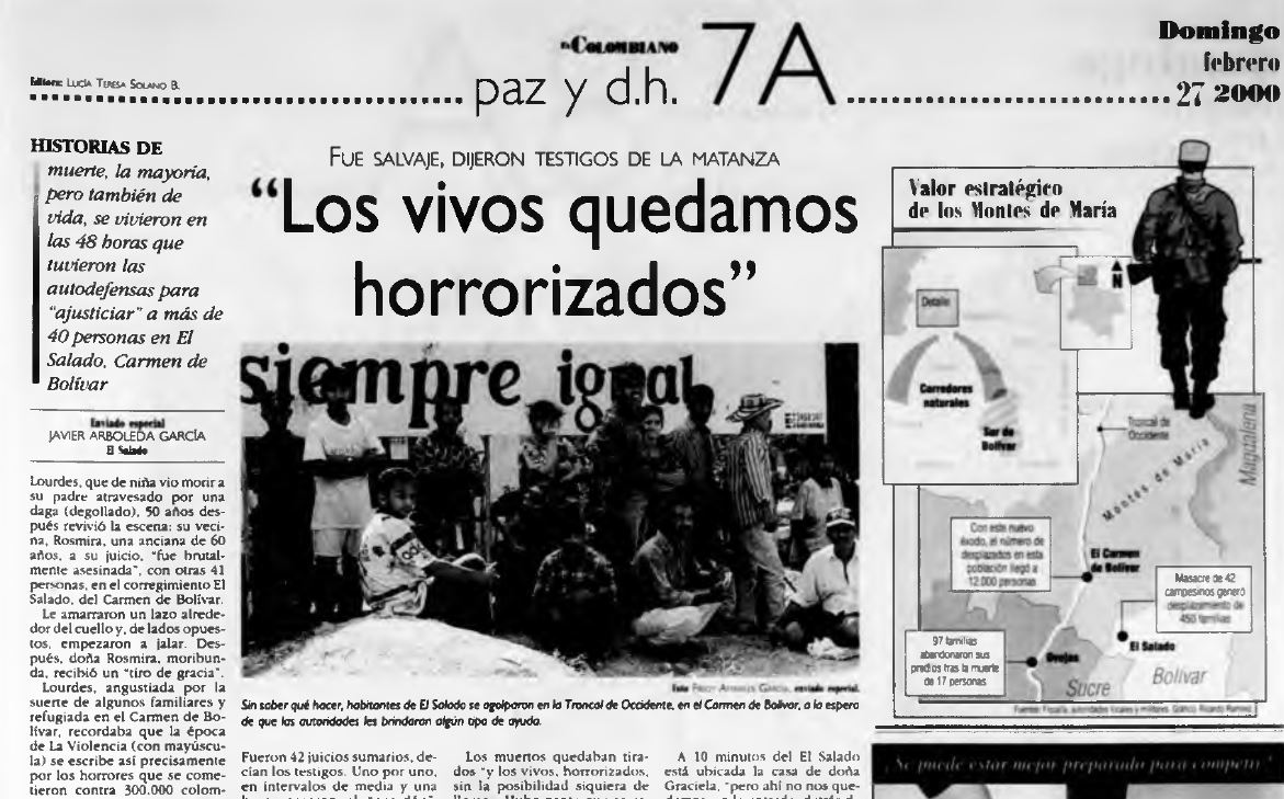 En El Salado (El Carmen de Bolívar), después de la masacre ocurrida entre el 16 y el 22 de febrero de 2000, quienes sobrevivieron lo perdieron todo. Foto: Archivo El Colombiano. 