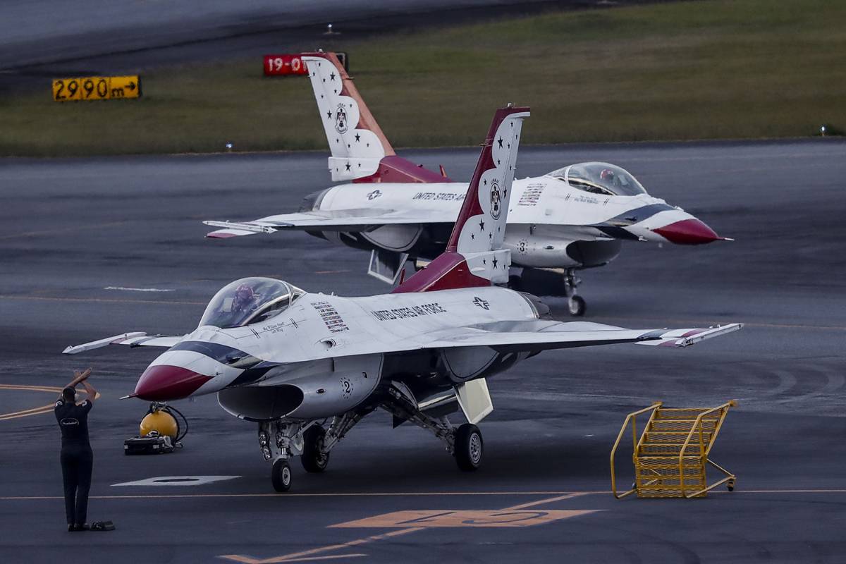 El Team Acrobático de la Fuerza Aérea de los Estados Unidos llegó a Colombia con motivo del Centenario de la Fuerza Aérea Colombiana y para hacer parte de la Feria Aeronáutica Internacional 2019. FOTO: JAIME PÉREZ