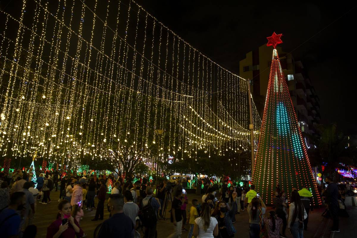 Envigado encendió hoy miércoles 18 de noviembre su alumbrado navideño, convirtiéndose en el primer municipio de Área Metropolitana en iluminar de colores sus calle y parques. Foto: Esteban Vanegas.