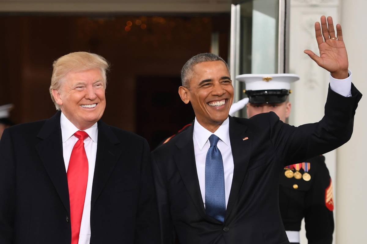 El presidente electo de EEUU, Donald Trump, entró este viernes en la Casa Blanca junto con su esposa, Melania, para reunirse con Barack y Michelle Obama antes de partir todos al Capitolio para la ceremonia de transmisión de mando. FOTO AFP
