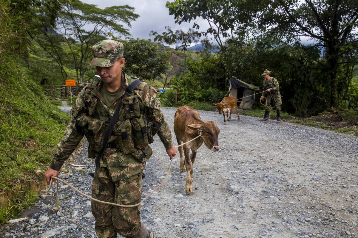 Otro de los desafíos que hay para construir esta carretera es la complejidad del orden público. El Ejército realiza patrullajes y ayuda a la comunidad. Foto: Esteban Vanegas