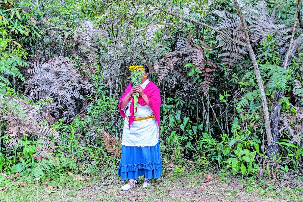 María Atehortúa, 43 años.Vereda El Cerro. Flores:Pinochos amarillos. FOTO: Santiago Mesa
