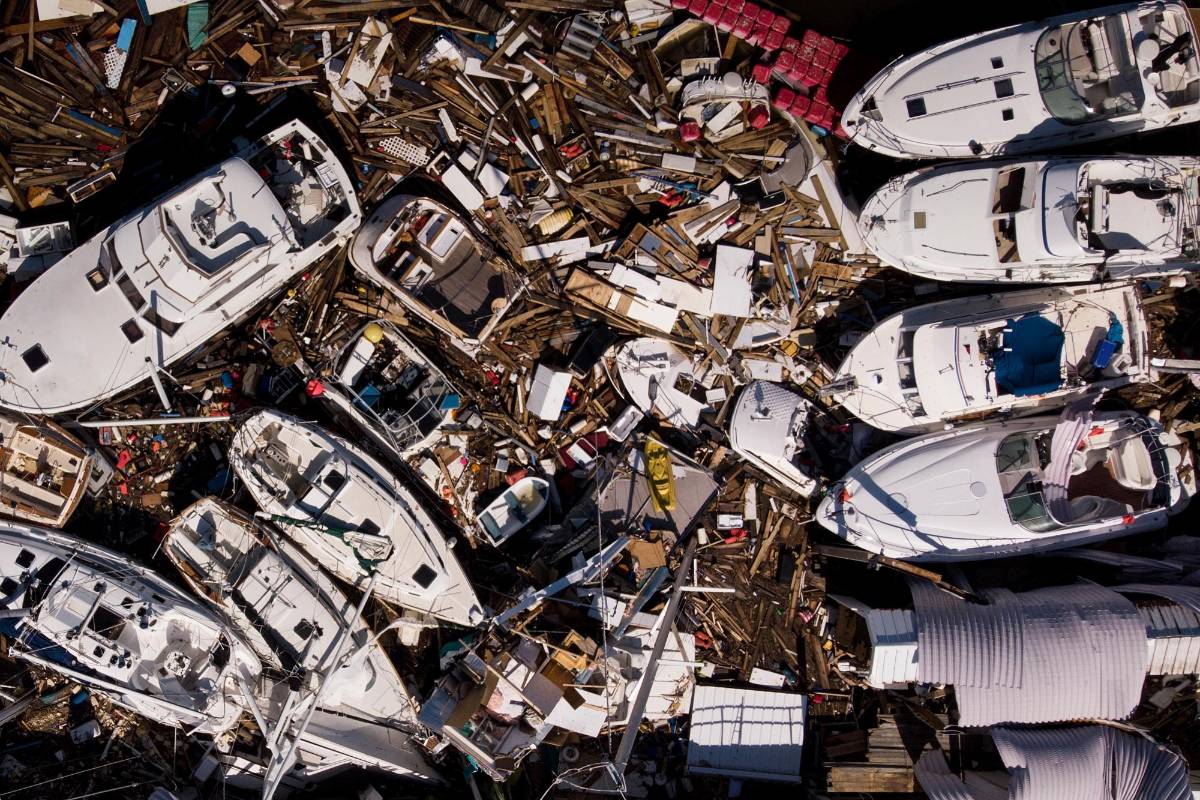 Vista aérea de los barcos dañados después del paso del huracán Michael, el 11 de octubre en ciudad de Panamá. Foto AFP