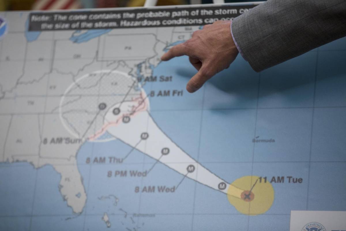 Esta es la dirección que, según expertos, seguirá Florence antes de llegar a zona costera. FOTO AFP