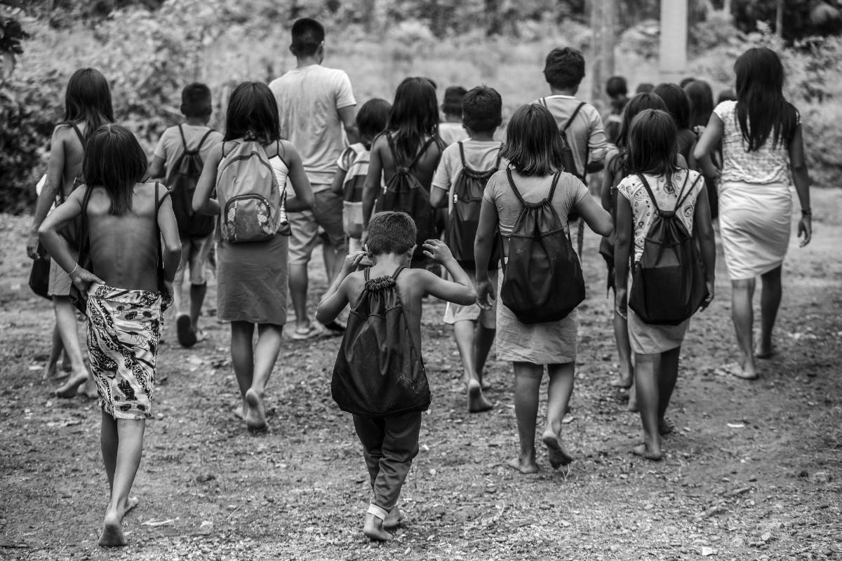 Cada día, 97 niños Emberá atraviesan selvas y ríos para asistir a clases en una zona rural. Foto: Manuel Saldarriaga Quintero.