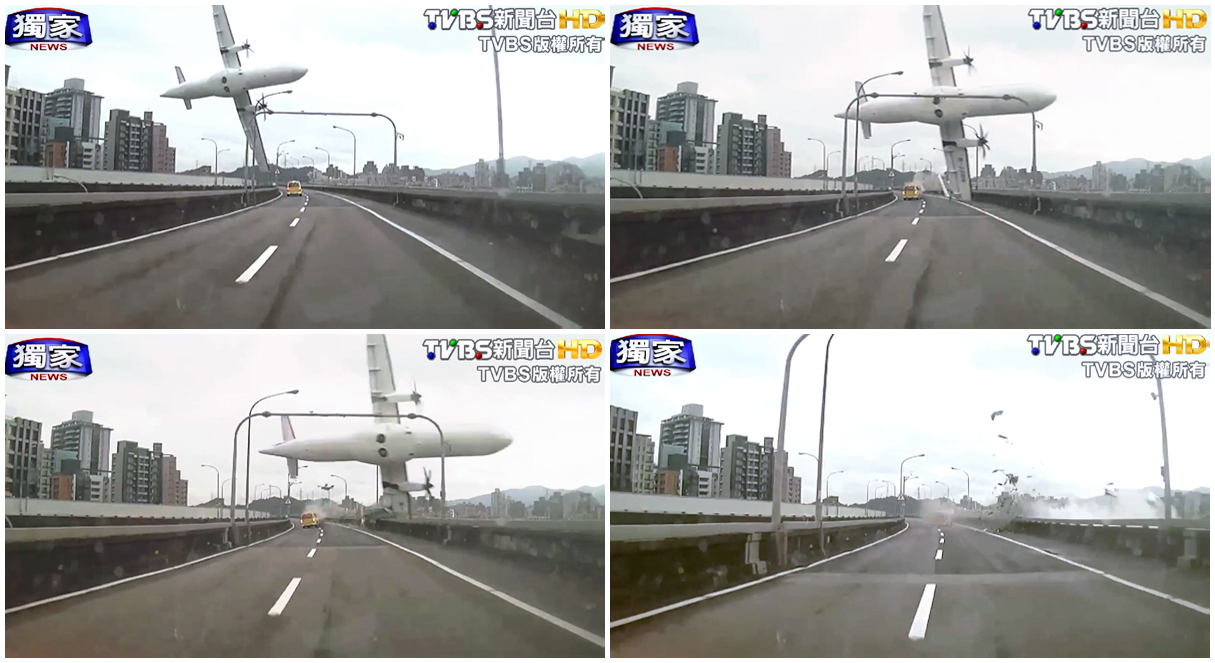 Secuencia del accidente. El aparato, un bimotor turbohélice ATR-72, se precipitó al río tras realizar un giro brusco y golpear un viaducto a los diez minutos de despegar. FOTO AP