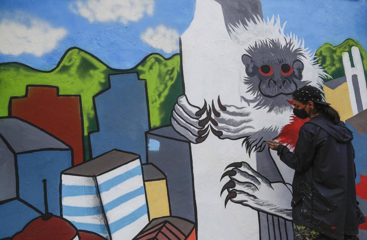 23 artistas urbanos tomaron sus aerosoles y brochas para darle color a la avenida Guayabal en el festival de grafiti de Comfenalco, Medellín. La temática de este año fue aquellos animales indeseados por ciertas personas que los consideran como “plagas” pero que son importantes para el ecosistema. Foto: Manuel Saldarriaga Quintero.