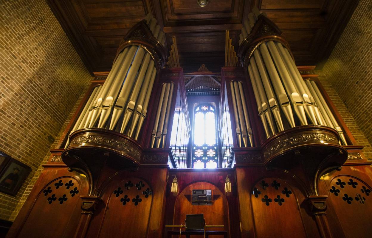 El órgano está a la altura de la catedral, la casa alemana E.F. Walcker & Cía. ofreció uno fabricado en roble; sin embargo, en Medellín solicitaron que la madera debía ser nativa del trópico para que fuera lo suficientemente resistente. FOTO JULIO CÉSAR HERRERA