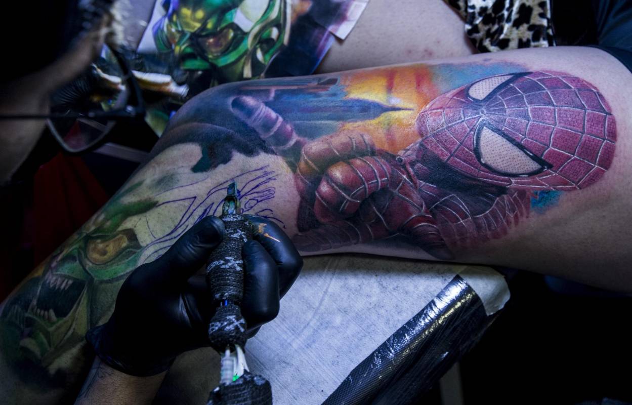 Spiderman,un rostro animal, y una variedad de imágenes sobresalían en Expotatuajes. Foto: JAIME PÉREZ MUNEVAR