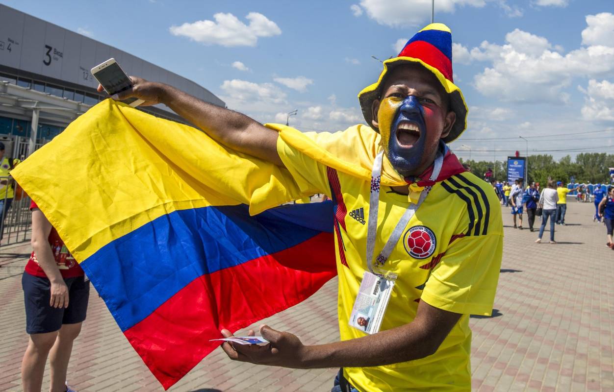 El optimismo entre los hinchas colombianos es total en Rusia. FOTO JUAN ANTONIO SÁNCHEZ- ENVIADO ESPECIAL
