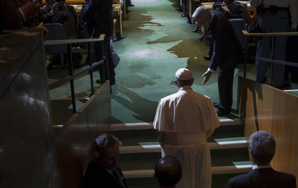 El Papa llegó a la ONU a hablarle a los líderes mundiales. FOTO AP