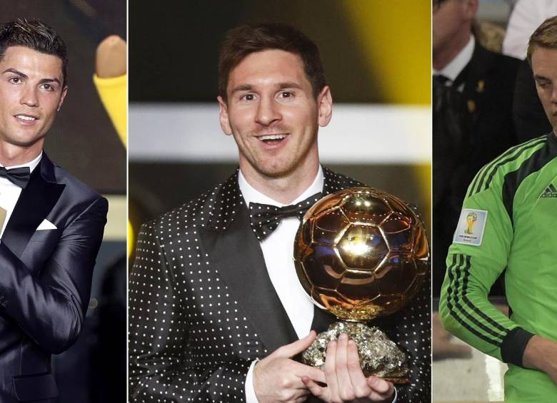 Cristiano Ronaldo, Leo Messi y Manuel Neuer, alguno de ellos recibirá el Balón de Oro este lunes. 