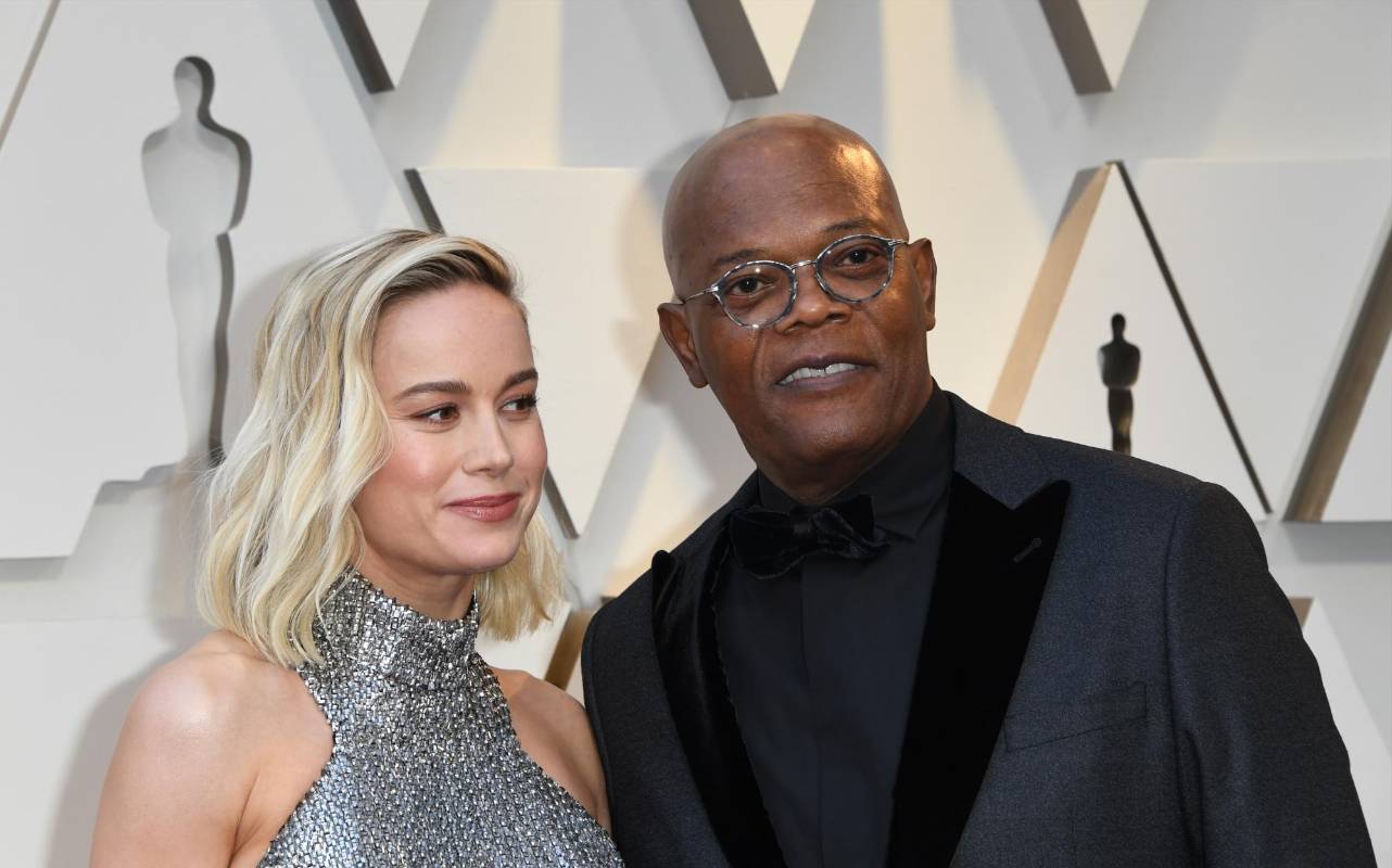 Las caras de Capitana Marvel llegaron a la gala, Brie Larson y Samuel L. Jackson. FOTO AFP
